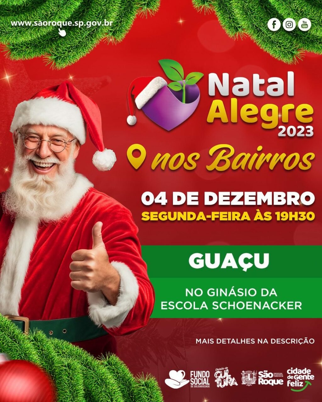 Papai Noel visita o bairro do Guaçu em São Roque no Natal Alegre 2023.