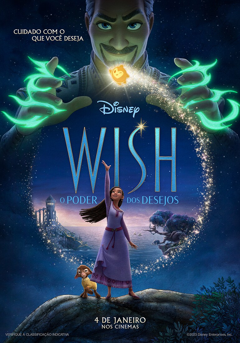 Pôster de cinema do filme "Wish: O Poder dos Desejos" da Disney.