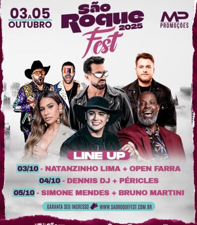 Lineup do São Roque Fest 2025: veja atrações e programação de shows